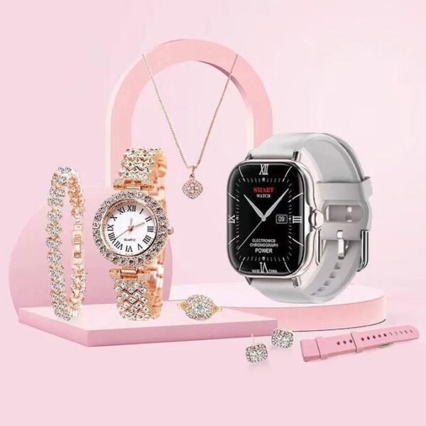 A58 Plus 8in1 Smartwatch 2.02” Big Screen Bracelet Heart Rate Band Sports Combo Set With Jewellery For Women Ladies Smart Watch