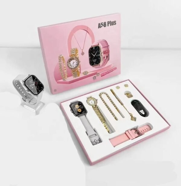 A58 Plus 8in1 Smartwatch 2.02” Big Screen Bracelet Heart Rate Band Sports Combo Set With Jewellery For Women Ladies Smart Watch - Image 3